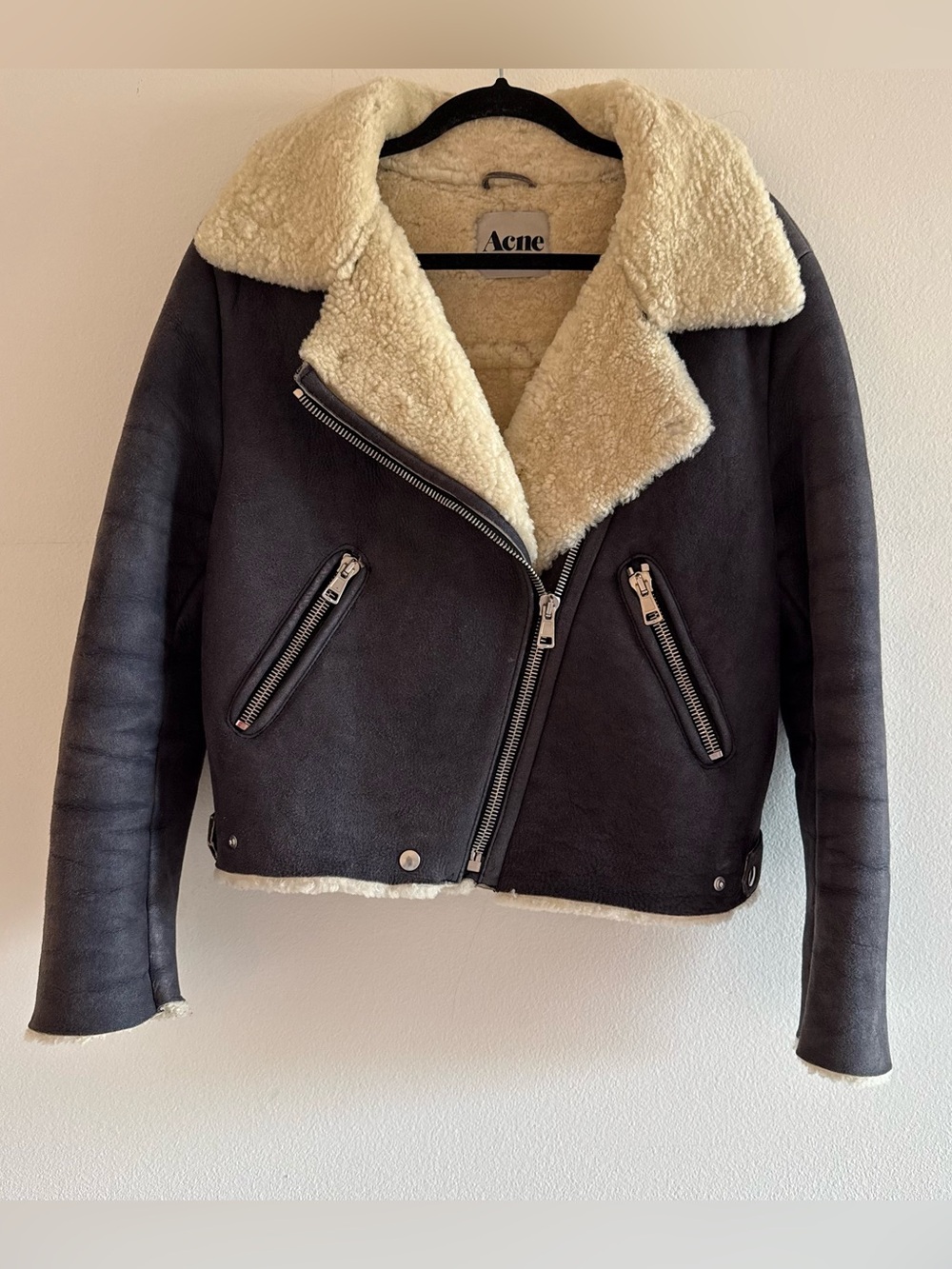 Acne shearling lambskin leather suede moto jacket • 38 / S